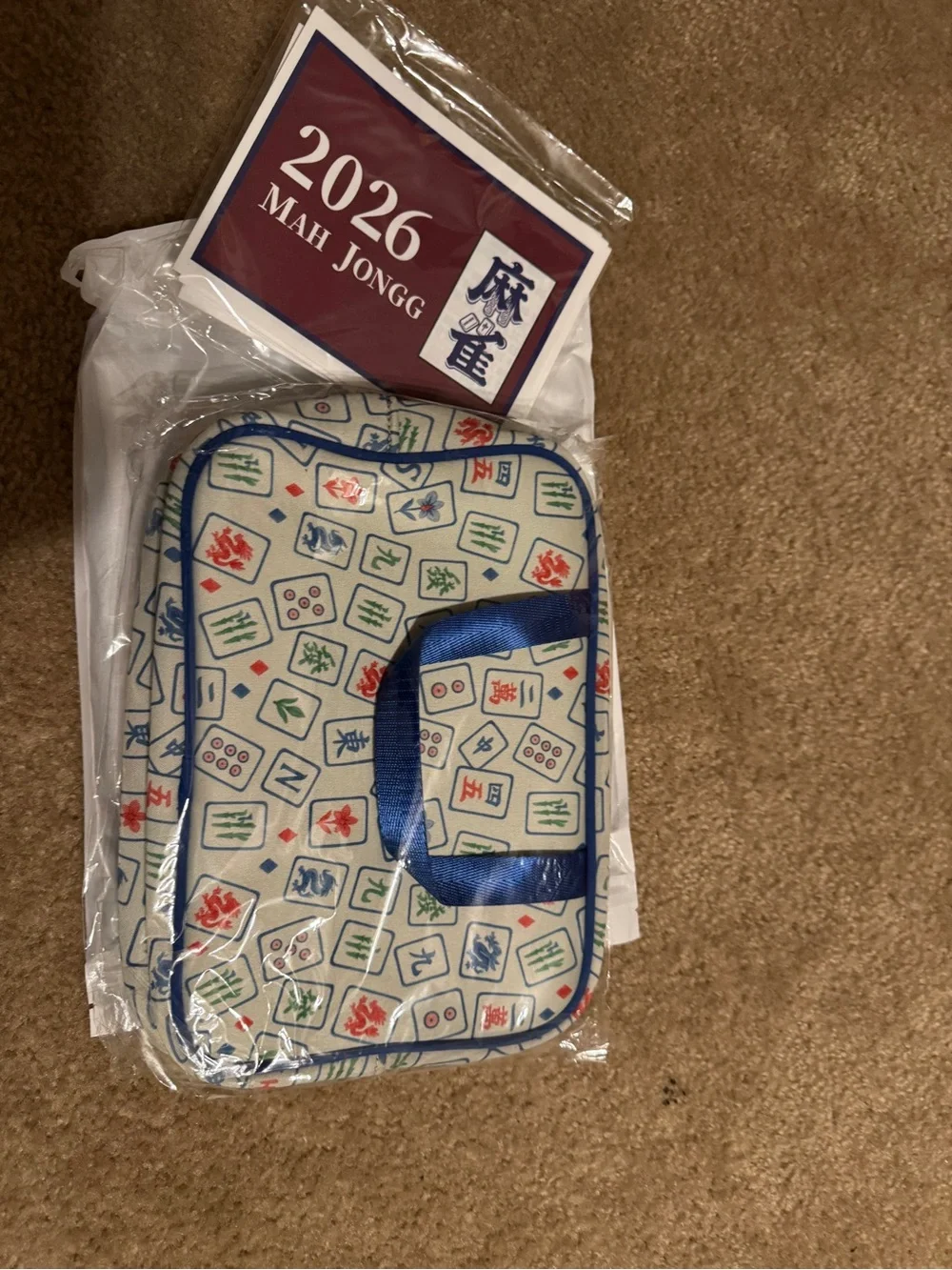 Portable Mahjong Tile Carrying Case - Blue/White